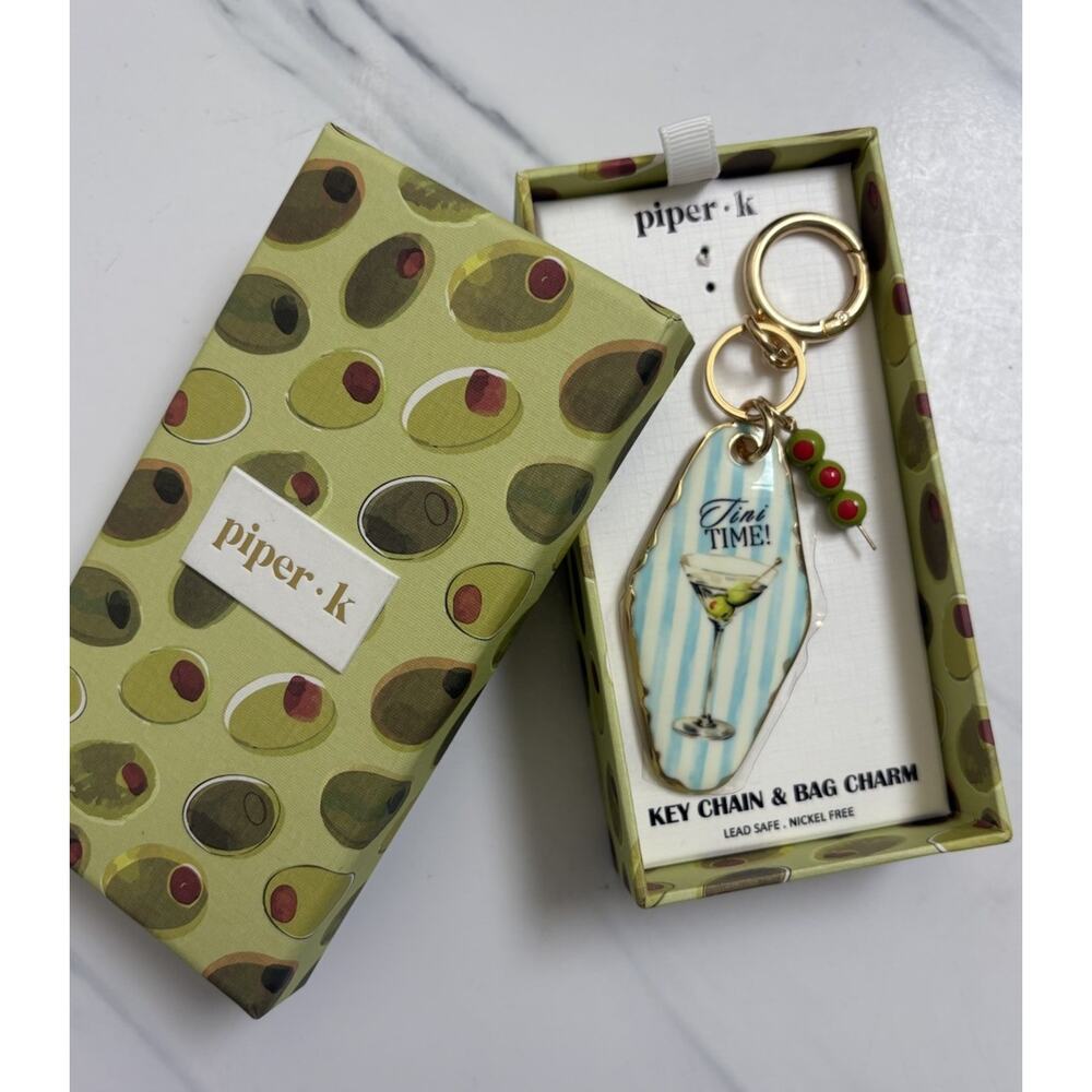 Piper K Tini Time Key Chain Bag Charm Martini Glass Design NIB Gift‎ Box